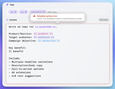 Template syntax error with inline message
